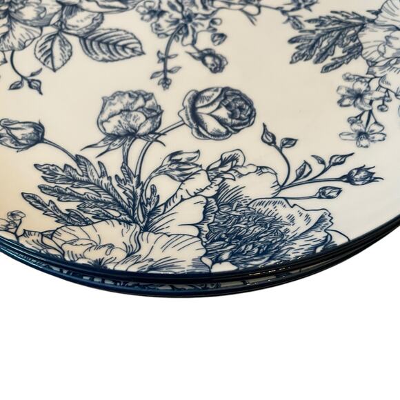 4pc Godinger English Garden Porcelain Dinner Plates 10.5in Blue & White Floral - Picture 9 of 11